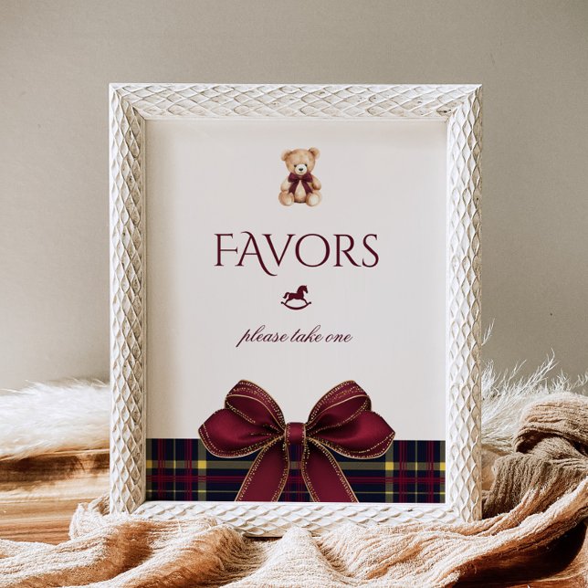 Teddy Bear Favors Red Gold Bow Plaid Poster (Creator Uploaded)