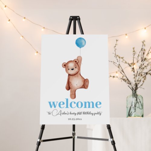 Teddy Bear First Birthday Boy Welcome Sign