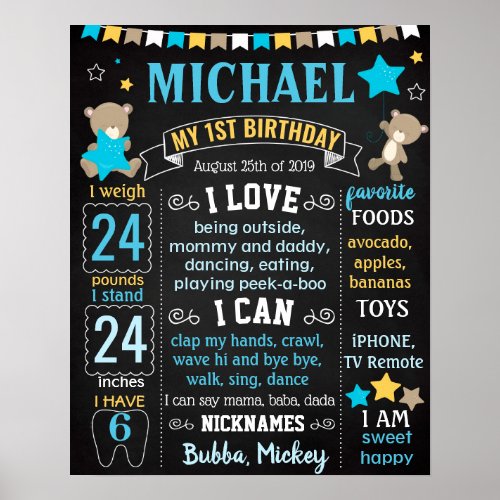 Teddy Bear First Birthday chalkboard sign