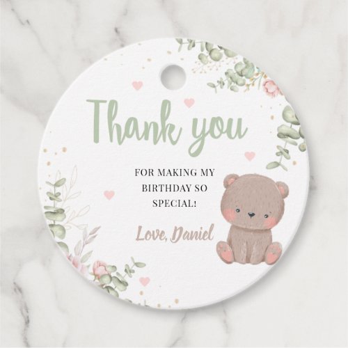 Teddy Bear First Birthday Circle Thank You Tag