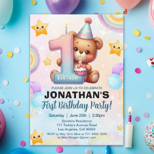 Teddy Bear First Birthday   Cute Boy 1st Birthday  Invitation