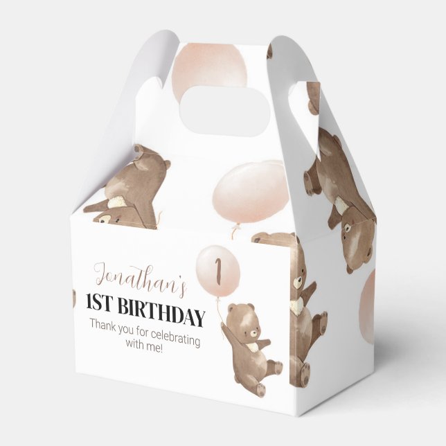 Teddy Bear First Birthday Favor Box (Front Side)