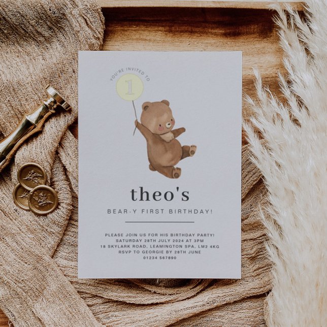 Teddy Bear First Birthday Gold Foil Invitation (Creator Uploaded)