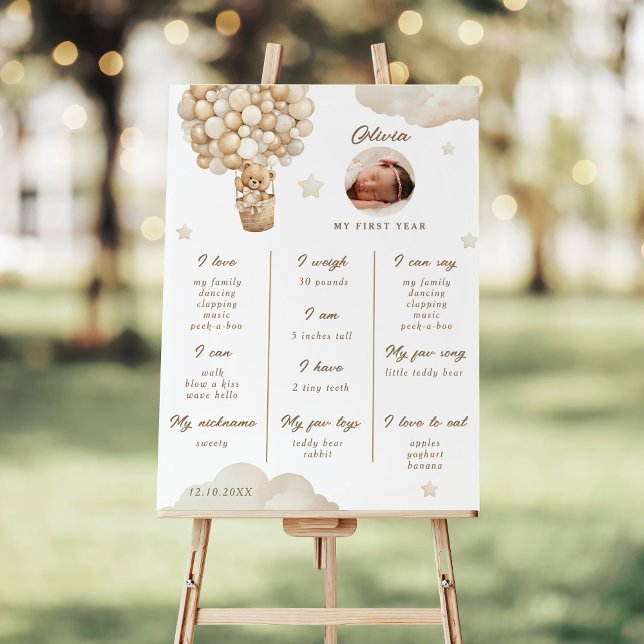 Teddy Bear First Birthday Infographic Milestone Foam Board (Creator Uploaded)