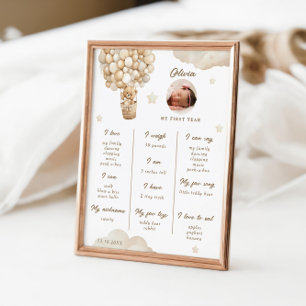 Teddy Bear First Birthday Infographic Milestone Poster