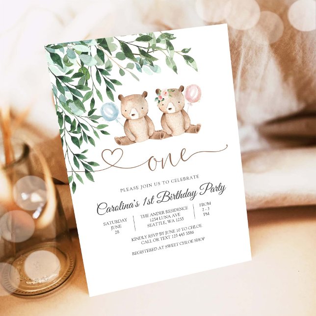 Teddy Bear First Birthday Invitation (Creator Uploaded)
