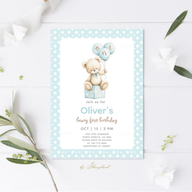 Teddy Bear First Birthday Invitation (Creator Uploaded)