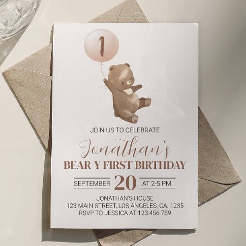 Teddy Bear First Birthday Invitation 