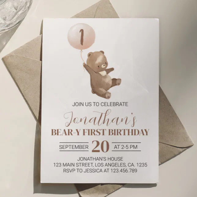 Teddy Bear First Birthday Invitation | Zazzle