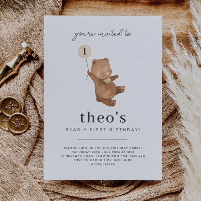 Teddy Bear First Birthday Invitation | Zazzle
