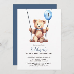 Teddy Bear First Birthday Invitation