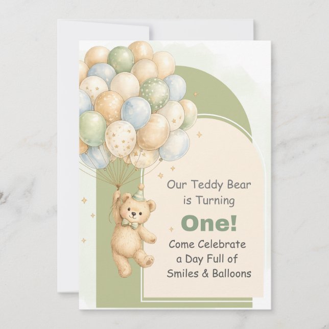 Teddy Bear First Birthday Invitation (Front)