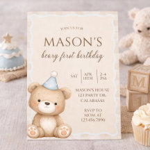 Teddy Bear First Birthday Invitation, Beary First 