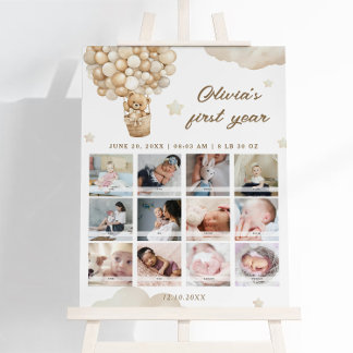 Teddy Bear First Birthday Milestone Photo Foam Board
