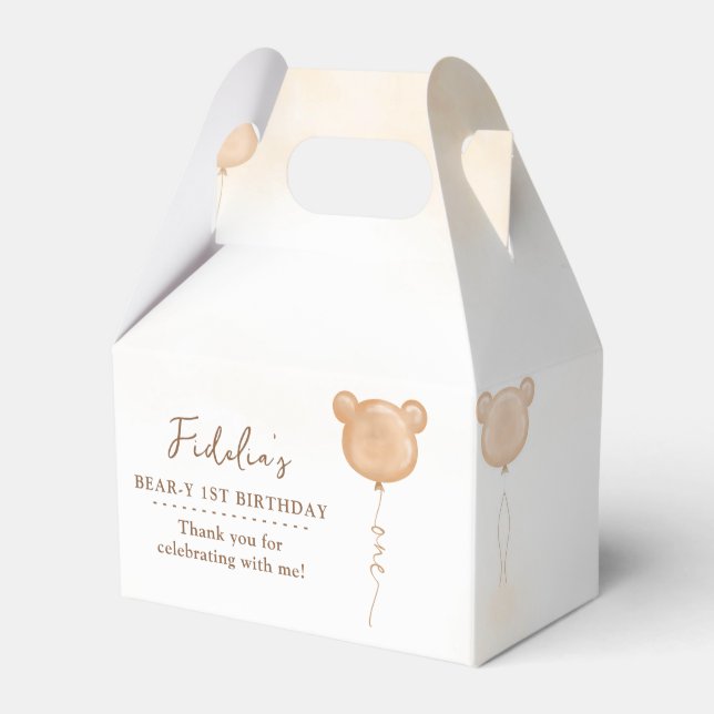 Teddy Bear First Birthday Party Favor Box (Front Side)