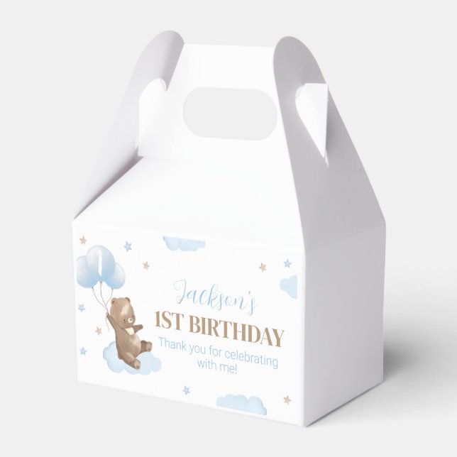 Teddy Bear First Birthday Party Favor Box (Front Side)