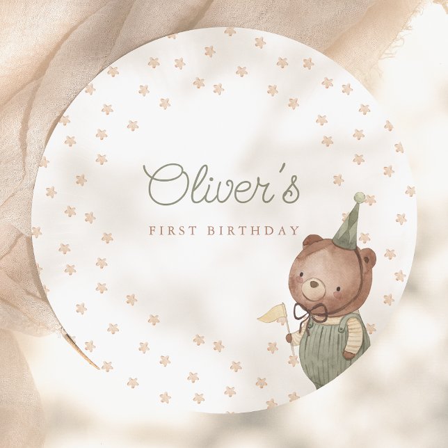 Teddy Bear First Birthday Party Paper Plates (Creator Uploaded)
