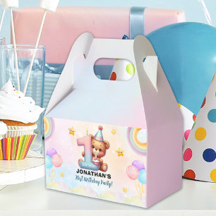 Teddy Bear First Birthday Party   Rainbow Favor Boxes