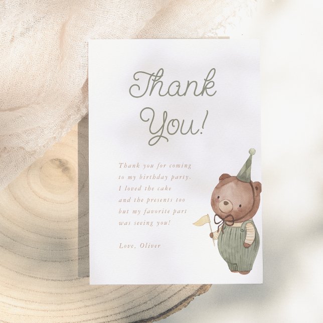 Teddy Bear First Birthday Party Thank You Card (Creator Uploaded)