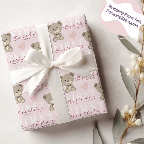 Teddy Bear FIRST Birthday Pink Themed Party Wrapping Paper