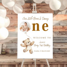 Teddy Bear First Birthday Welcome Sign