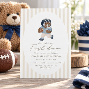 Teddy bear First Down Football First Birthday Invitation