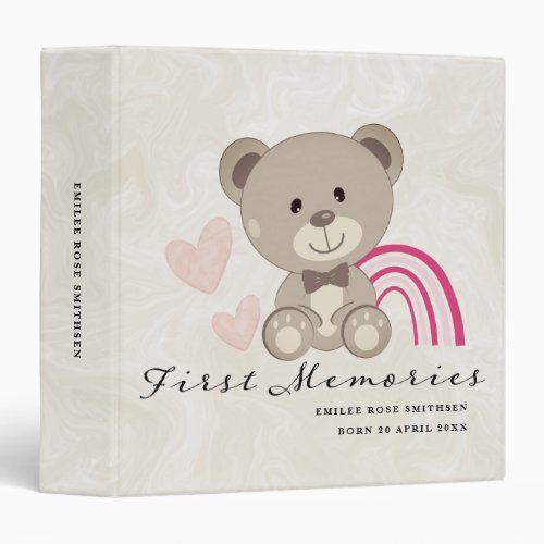 Teddy Bear First Memories Baby Book Pink 3 Ring Binder