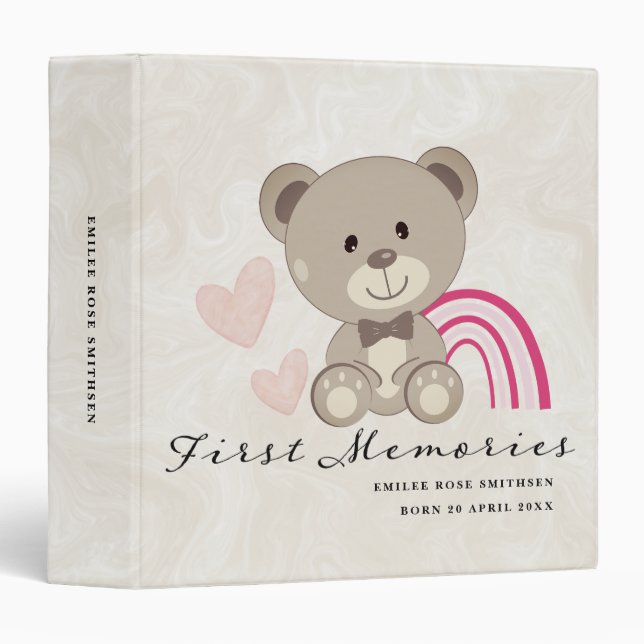 Teddy Bear First Memories Baby Book Pink 3 Ring Binder (Front/Spine)