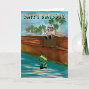 Teddy bear fishing 2nd Birthday Card