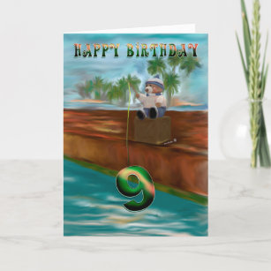 Teddy bear fishing 9th Happy Birthday Card