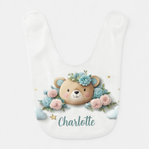 Teddy Bear Floral Baby Bib
