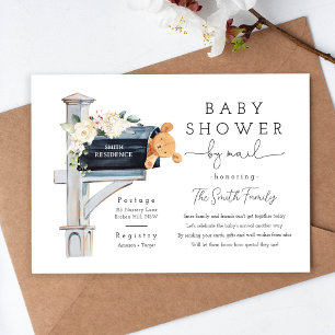 Teddy Bear Floral Baby Shower by Mail Invitation