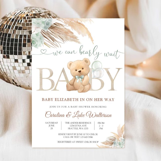 Teddy Bear Floral Baby Shower Invitation (Creator Uploaded)
