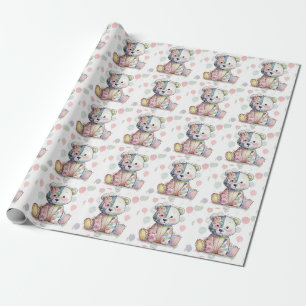Teddy Bear Floral Patchwork Girl Baby Shower Wrapping Paper