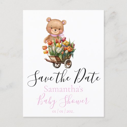 Teddy Bear  Floral Rustic Save the Date Postcard