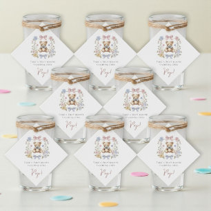 Teddy Bear Floral Wreath Baby Shower drinks Favor Tags