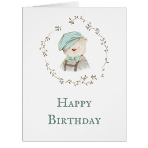 Teddy Bear Floral Wreath Whimsy Birthday Card