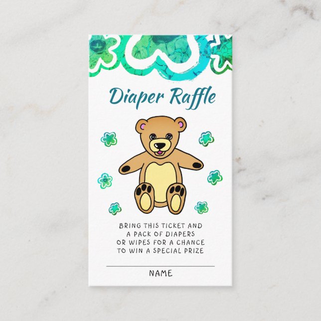 Teddy Bear Flowers Baby Shower Diaper Raffle Enclosure Card (Front)