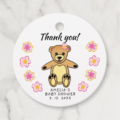 Teddy Bear Flowers Baby Shower Thank you Favor Tags