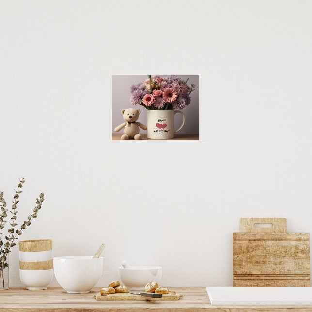 Teddy Bear, Flowers & Coffee Mug Poster (Kitchen)