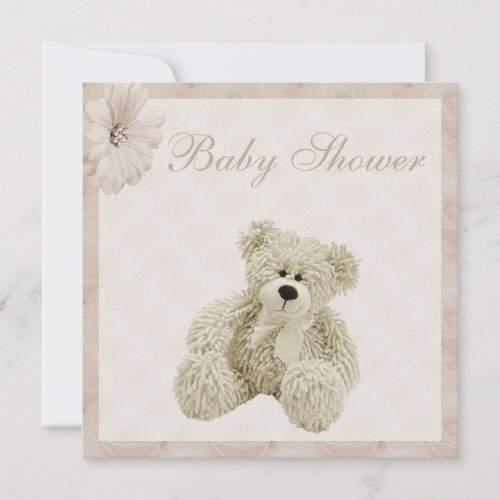 Teddy Bear  Flowers Neutral Baby Shower Invitation