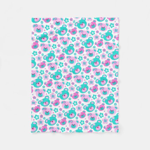 Teddy bear flowers pink aqua blanket