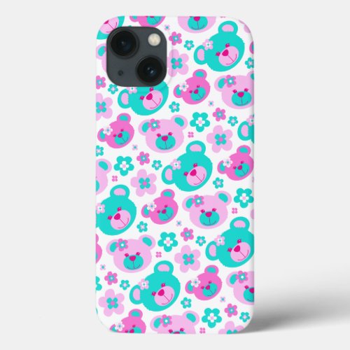 Teddy bear flowers pink aqua ipad case