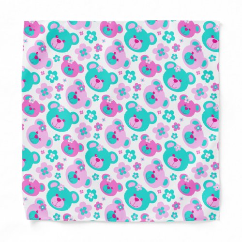 Teddy bear flowers pink aqua teal bandana