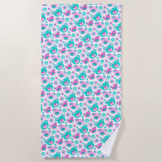 Teddy bear flowers pink aqua towel