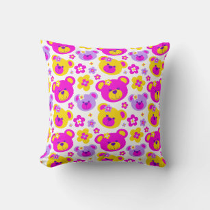 Teddy bear flowers pink girls cushion pillow
