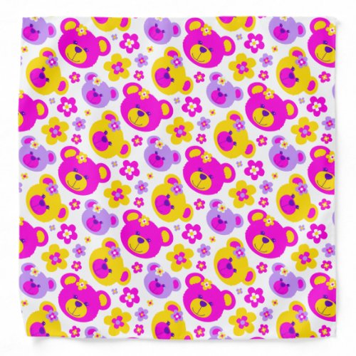 Teddy bear flowers pink yellow purple bandana