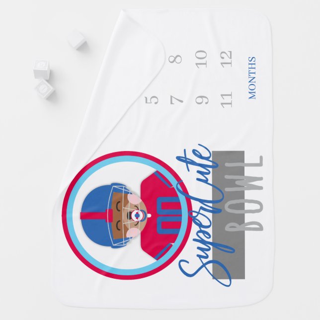 Teddy Bear Football Fan Monthly Growth Photo Baby Blanket (In Situ)