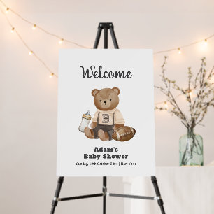 Teddy Bear Football Sport Baby Shower Welcome Sign