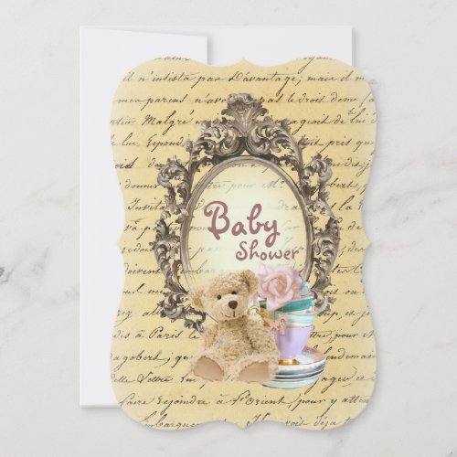 teddy bear french country baby shower invitations
